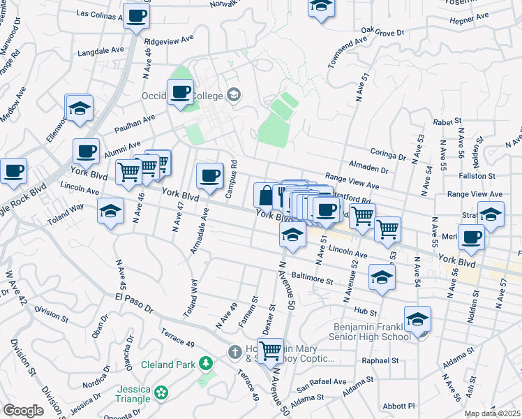 map of restaurants, bars, coffee shops, grocery stores, and more near 4901 York Boulevard in Los Angeles