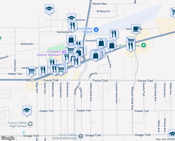 map of restaurants, bars, coffee shops, grocery stores, and more near in Yucca Valley
