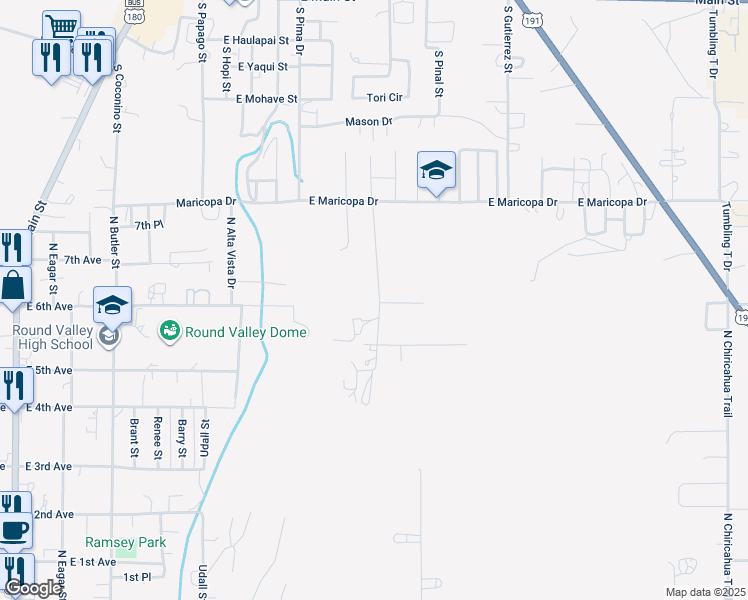 map of restaurants, bars, coffee shops, grocery stores, and more near 531 S Voigt St in Springerville