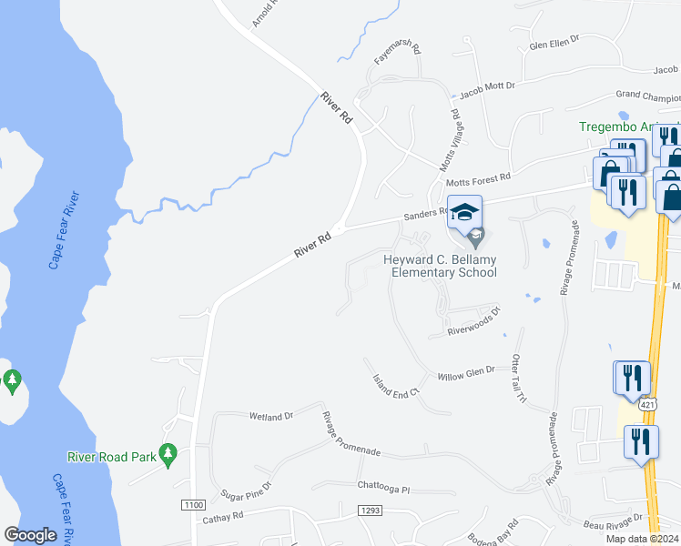 map of restaurants, bars, coffee shops, grocery stores, and more near 302 Ashworth Manor Court in Wilmington