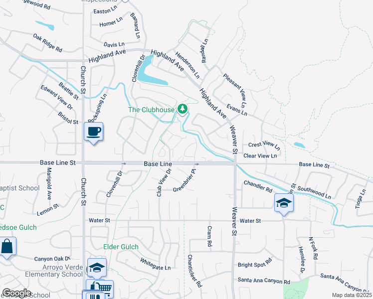 map of restaurants, bars, coffee shops, grocery stores, and more near 7196 Veranda Lane in Highland