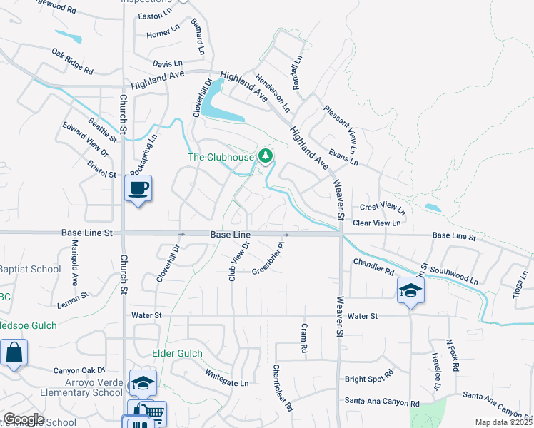map of restaurants, bars, coffee shops, grocery stores, and more near 7196 Veranda Lane in Highland