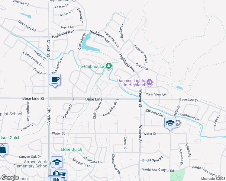 map of restaurants, bars, coffee shops, grocery stores, and more near 7183 Veranda Lane in Highland