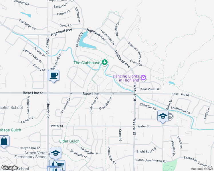 map of restaurants, bars, coffee shops, grocery stores, and more near 7214 Veranda Lane in Highland