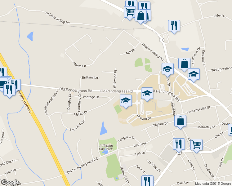 map of restaurants, bars, coffee shops, grocery stores, and more near 587 Melvin Drive in Jefferson
