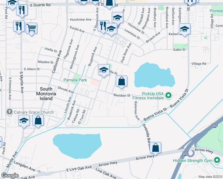 map of restaurants, bars, coffee shops, grocery stores, and more near 2333 Park Rose Avenue in Duarte
