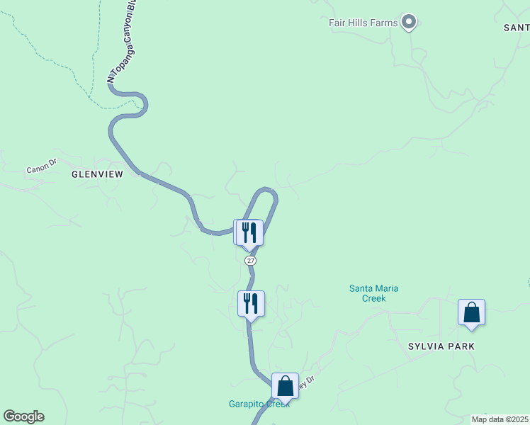 map of restaurants, bars, coffee shops, grocery stores, and more near 1951 North Topanga Canyon Boulevard in Los Angeles County