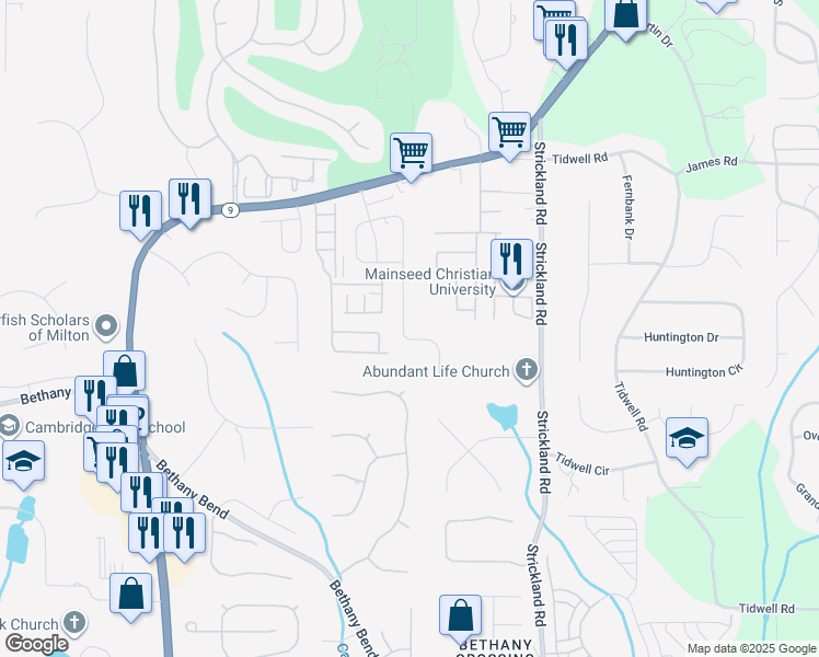 map of restaurants, bars, coffee shops, grocery stores, and more near 3596 Archgate Court in Alpharetta