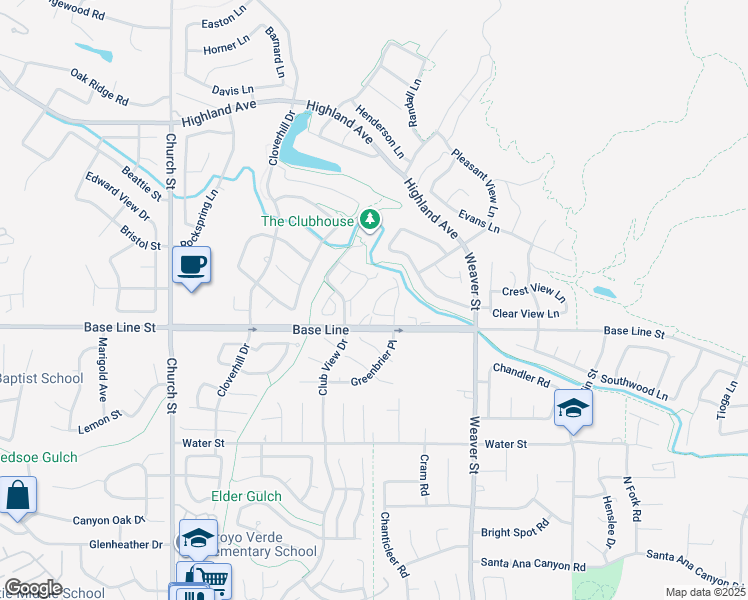 map of restaurants, bars, coffee shops, grocery stores, and more near 29300 Base Line Street in Highland