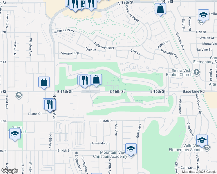 map of restaurants, bars, coffee shops, grocery stores, and more near 1608 Watson Court in Upland