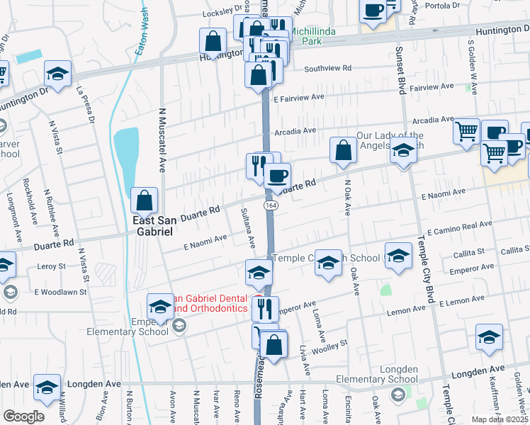 map of restaurants, bars, coffee shops, grocery stores, and more near 9003 Leroy Street in San Gabriel