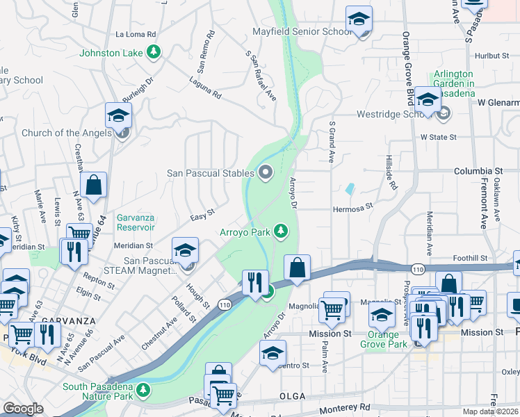 map of restaurants, bars, coffee shops, grocery stores, and more near 315 San Pascual Avenue in Los Angeles