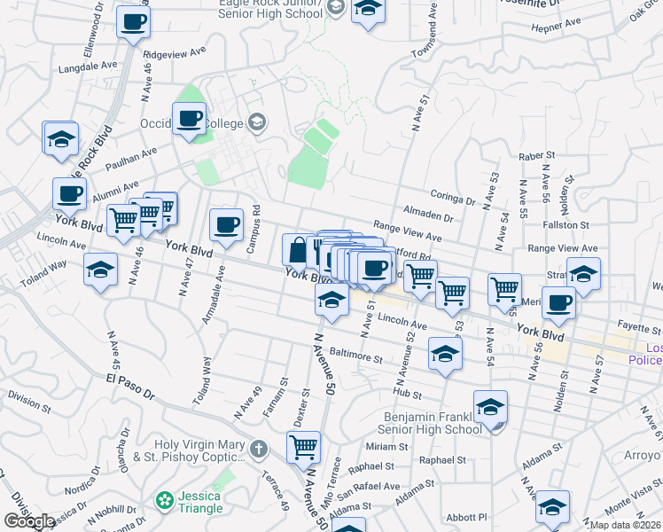 map of restaurants, bars, coffee shops, grocery stores, and more near in Los Angeles