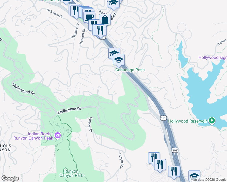 map of restaurants, bars, coffee shops, grocery stores, and more near 6937 Vanland Trail in Los Angeles