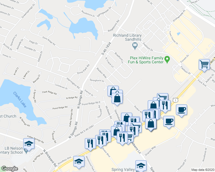 map of restaurants, bars, coffee shops, grocery stores, and more near 103 Courtland in Columbia