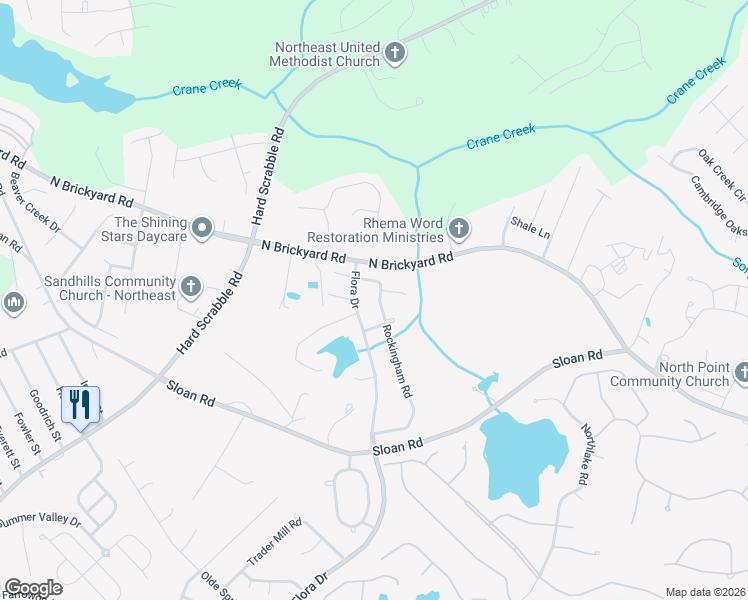 map of restaurants, bars, coffee shops, grocery stores, and more near 1118 Flora Drive in Columbia