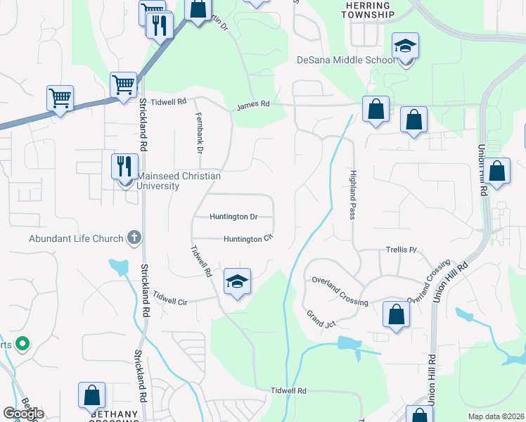 map of restaurants, bars, coffee shops, grocery stores, and more near 505 Huntington Drive in Alpharetta