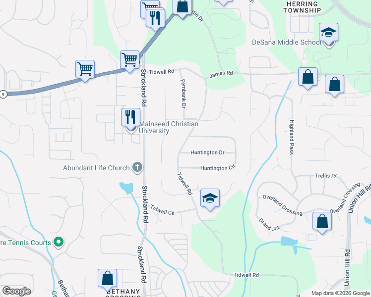 map of restaurants, bars, coffee shops, grocery stores, and more near 425 Huntington Drive in Alpharetta