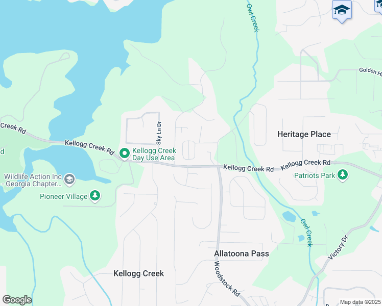 map of restaurants, bars, coffee shops, grocery stores, and more near 408 Blue Sky Circle in Acworth