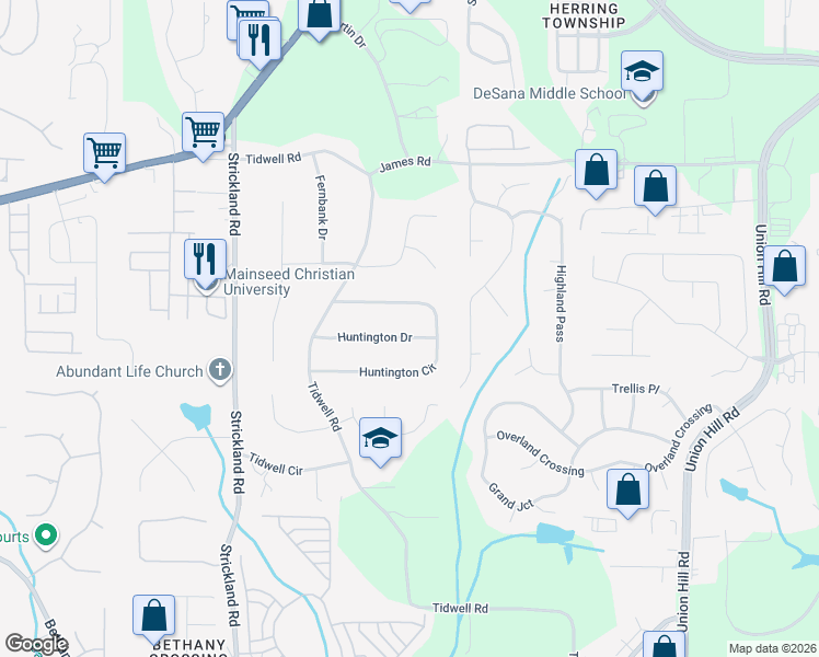 map of restaurants, bars, coffee shops, grocery stores, and more near 505 Huntington Drive in Alpharetta