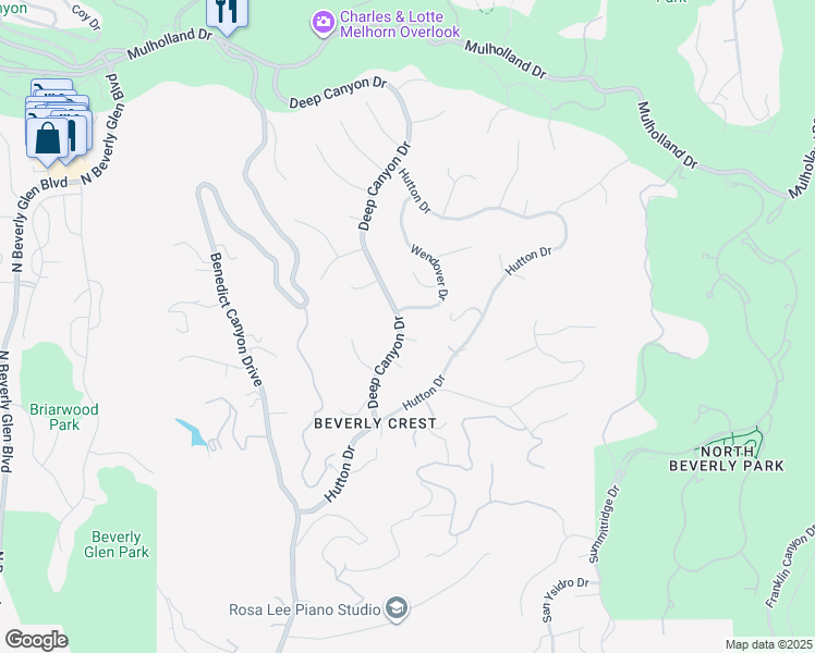 map of restaurants, bars, coffee shops, grocery stores, and more near 2740 Deep Canyon Drive in Beverly Hills