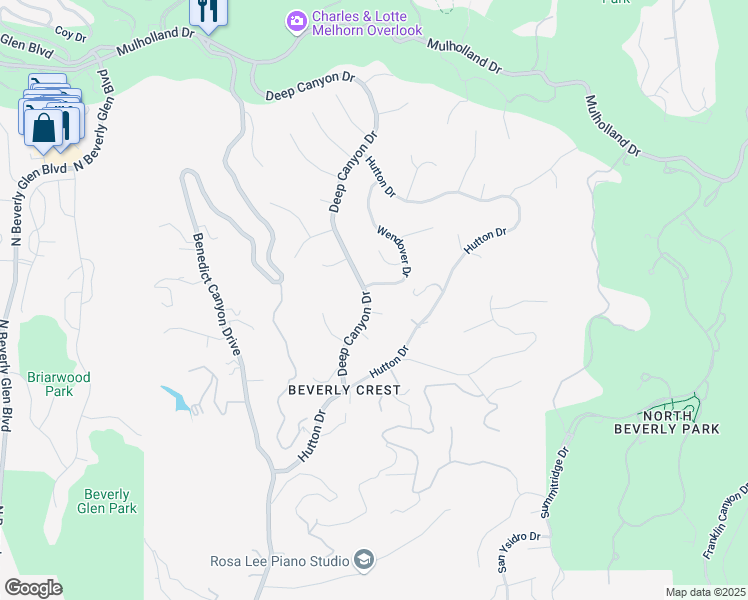 map of restaurants, bars, coffee shops, grocery stores, and more near 2740 Deep Canyon Drive in Beverly Hills