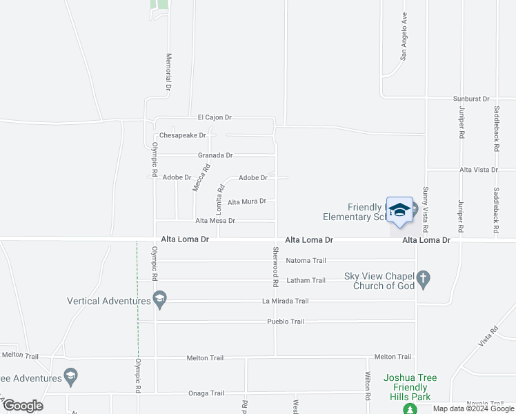 map of restaurants, bars, coffee shops, grocery stores, and more near 60425 Alta Mura Drive in Joshua Tree