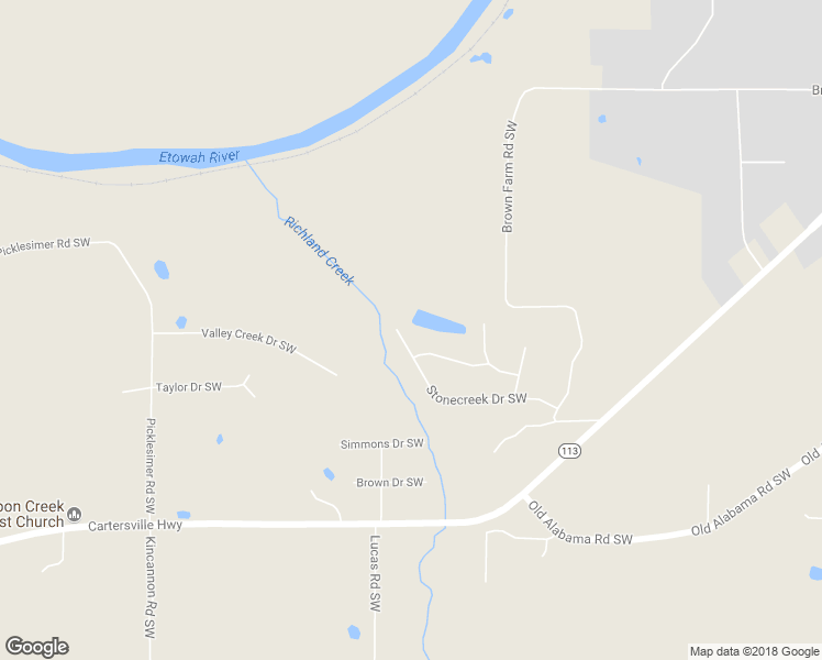 map of restaurants, bars, coffee shops, grocery stores, and more near 56 Stonecreek Drive Southwest in Cartersville