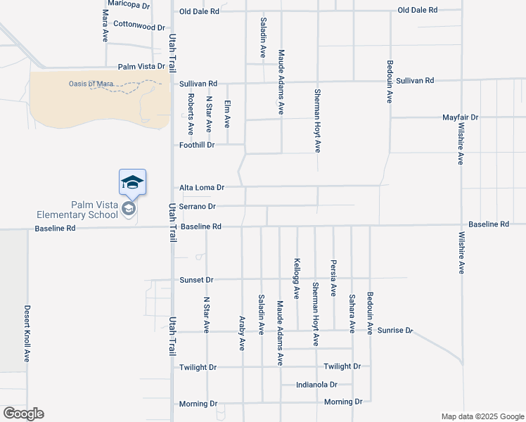 map of restaurants, bars, coffee shops, grocery stores, and more near 74741 Serrano Drive in Twentynine Palms