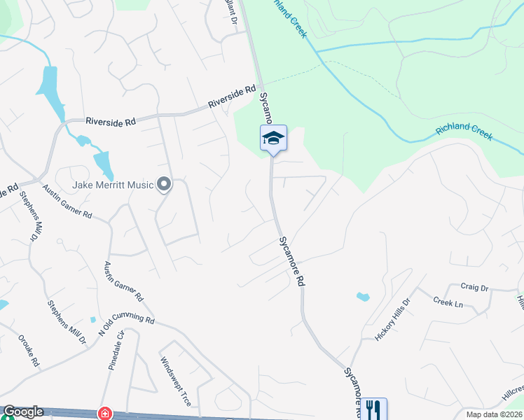 map of restaurants, bars, coffee shops, grocery stores, and more near 5625 Cardigan Trace Northeast in Sugar Hill