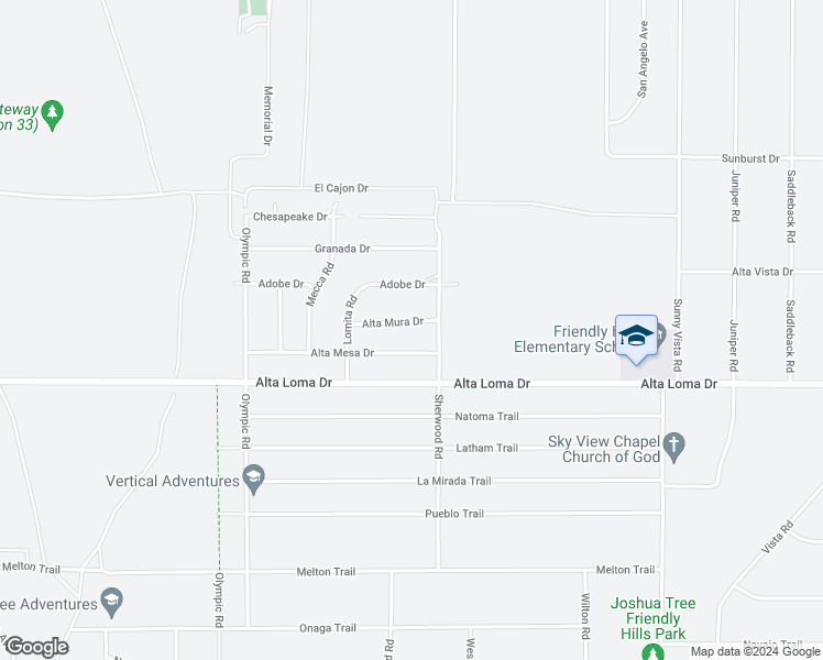 map of restaurants, bars, coffee shops, grocery stores, and more near 60425 Alta Mura Drive in Joshua Tree