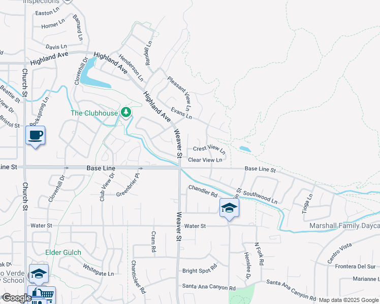 map of restaurants, bars, coffee shops, grocery stores, and more near 29537 Crest View Lane in Highland