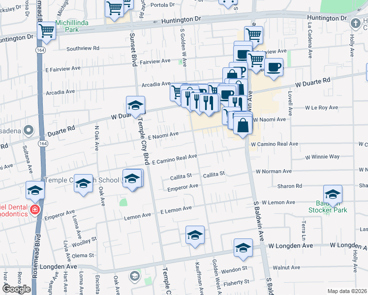 map of restaurants, bars, coffee shops, grocery stores, and more near 9734 Ardendale Avenue in Arcadia