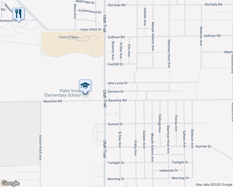 map of restaurants, bars, coffee shops, grocery stores, and more near in Twentynine Palms