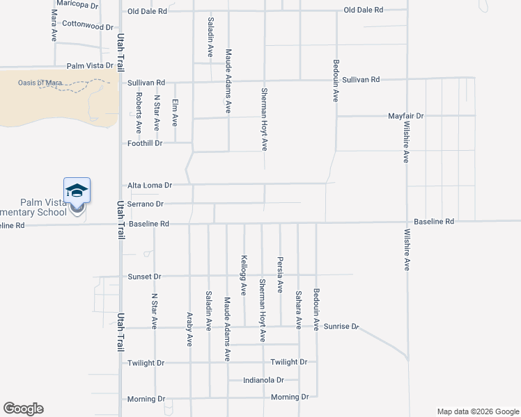 map of restaurants, bars, coffee shops, grocery stores, and more near 74895 Serrano Drive in Twentynine Palms