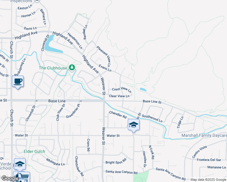 map of restaurants, bars, coffee shops, grocery stores, and more near 29584 Clear View Lane in Highland