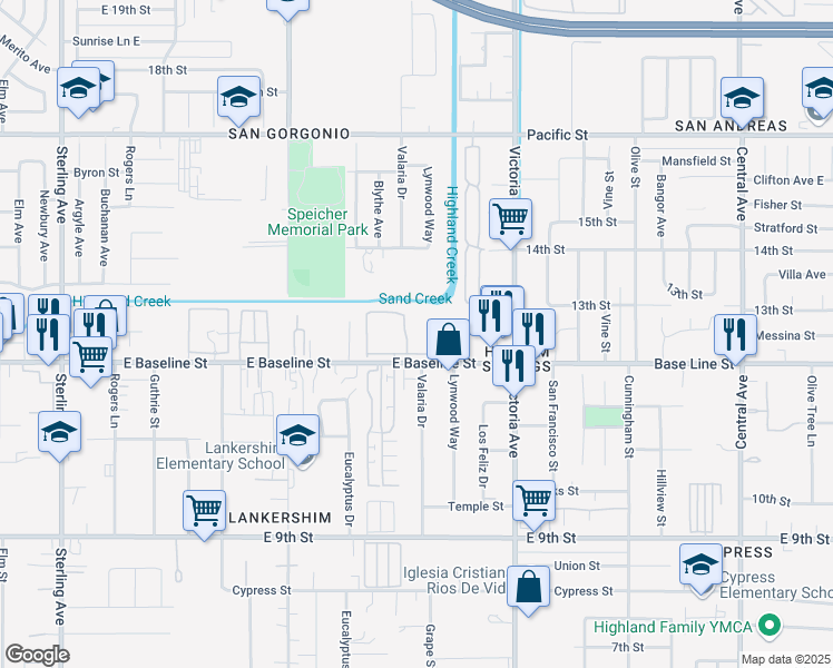 map of restaurants, bars, coffee shops, grocery stores, and more near in San Bernardino