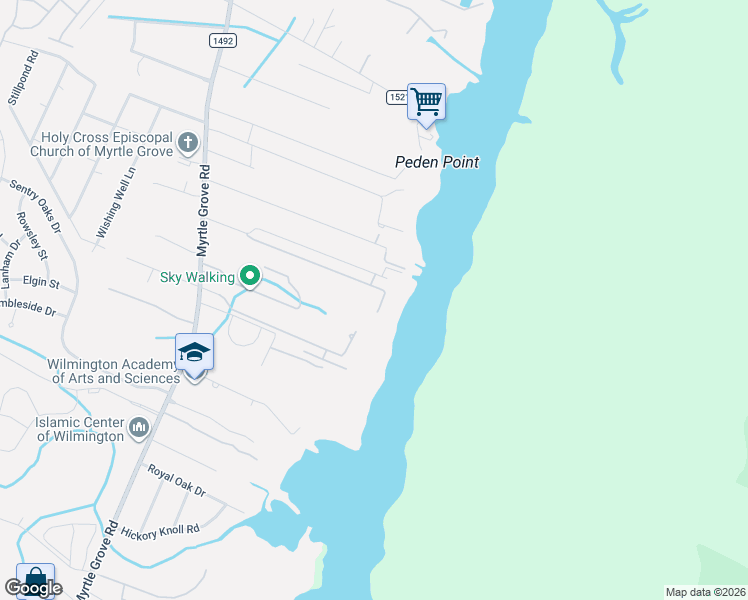 map of restaurants, bars, coffee shops, grocery stores, and more near 1513 Marsh Cove Ln in Wilmington