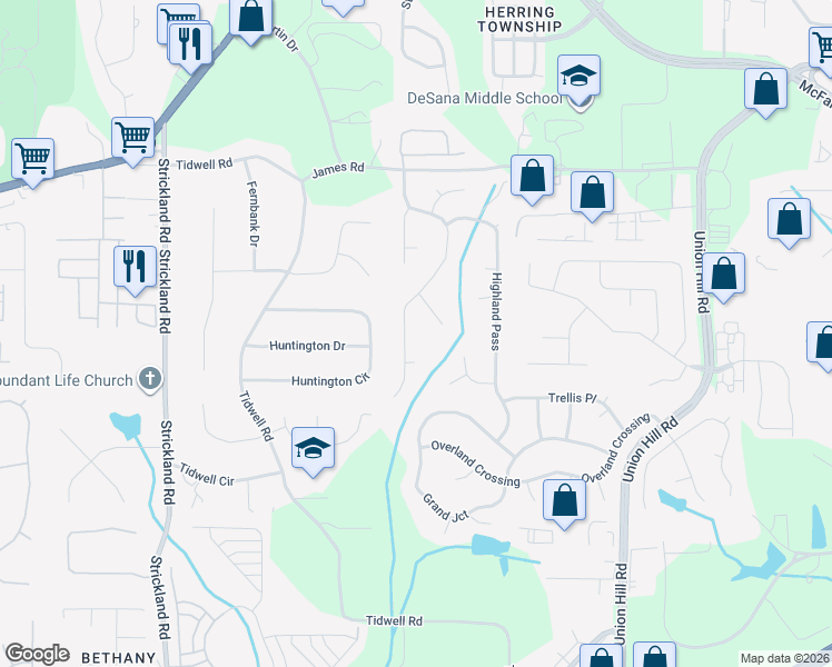 map of restaurants, bars, coffee shops, grocery stores, and more near 2940 Chadbourne Trail in Alpharetta