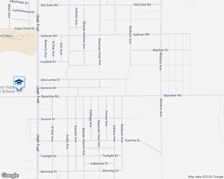 map of restaurants, bars, coffee shops, grocery stores, and more near 74976 Baseline Road in Twentynine Palms