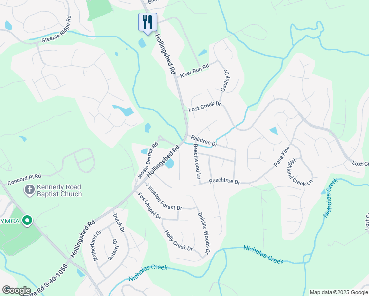 map of restaurants, bars, coffee shops, grocery stores, and more near 1920 Hollingshed Road in Irmo