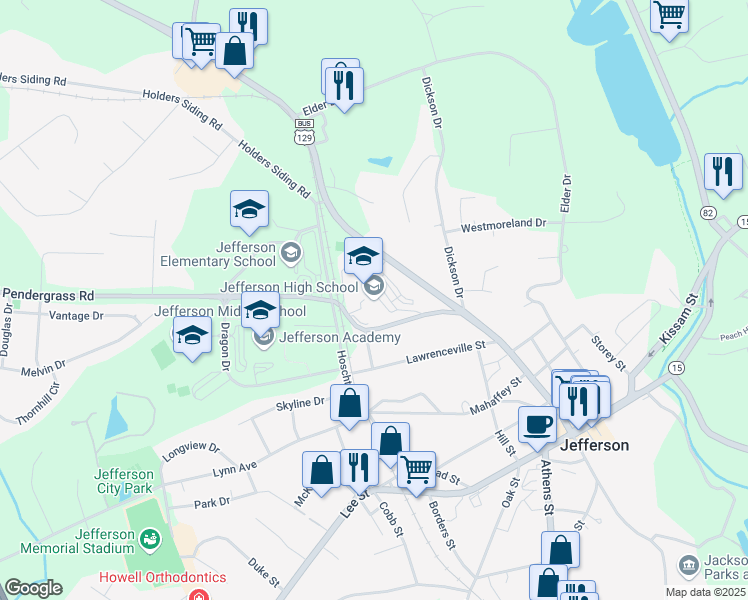 map of restaurants, bars, coffee shops, grocery stores, and more near 575 Washington Street in Jefferson