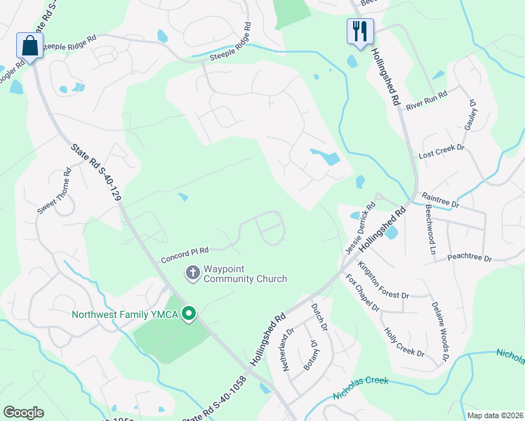 map of restaurants, bars, coffee shops, grocery stores, and more near 406 Concord Place Road in Irmo
