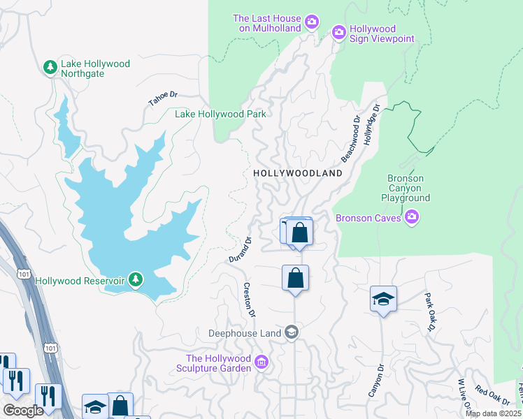 map of restaurants, bars, coffee shops, grocery stores, and more near 2881 Belden Drive in Los Angeles