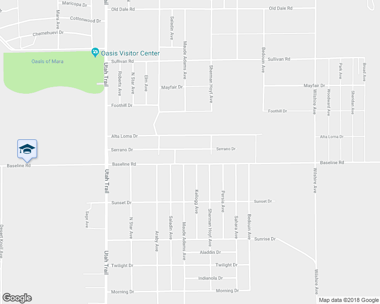 map of restaurants, bars, coffee shops, grocery stores, and more near 74825 Serrano Drive in Twentynine Palms
