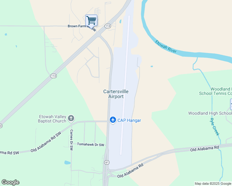 map of restaurants, bars, coffee shops, grocery stores, and more near 119 Dallas Highway Southwest in Cartersville