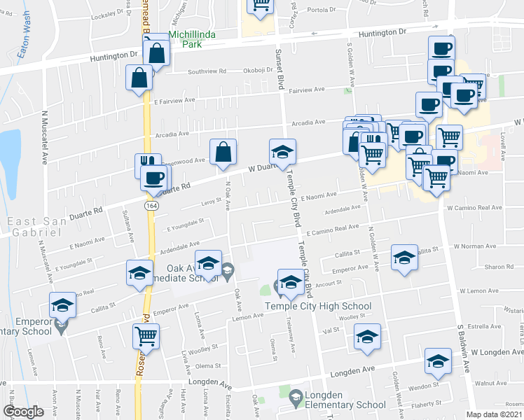 map of restaurants, bars, coffee shops, grocery stores, and more near 9504 East Naomi Avenue in Arcadia