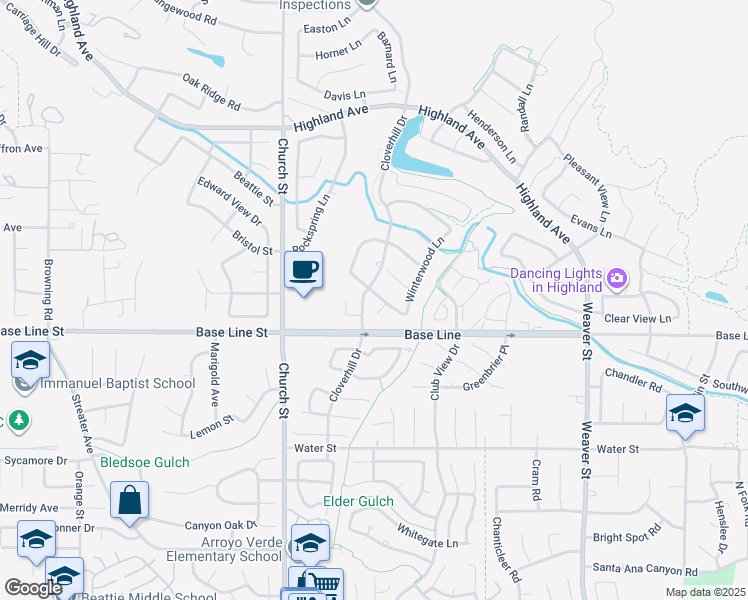 map of restaurants, bars, coffee shops, grocery stores, and more near 29109 Rosewood Lane in Highland