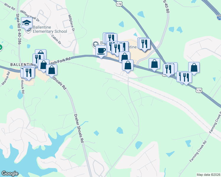 map of restaurants, bars, coffee shops, grocery stores, and more near 109 Willard Bouknight Road in Irmo