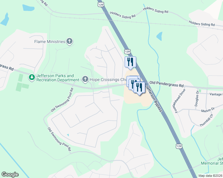 map of restaurants, bars, coffee shops, grocery stores, and more near 51 Jefferson Walk Circle in Jefferson
